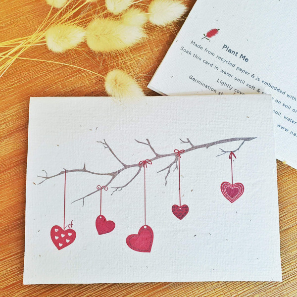 Valentine Card hanging hearts
