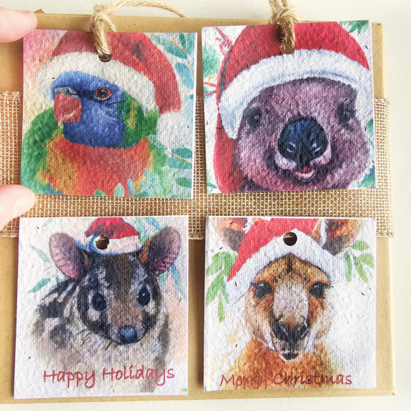Plantable Christmas native animal 4 pack gift tags