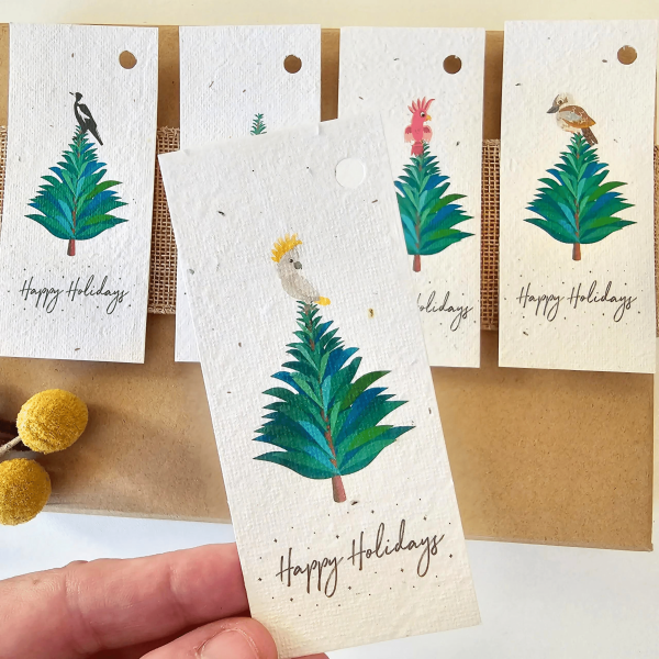 Plantable Christmas Tree Native Bird Gift Tags Set of 5